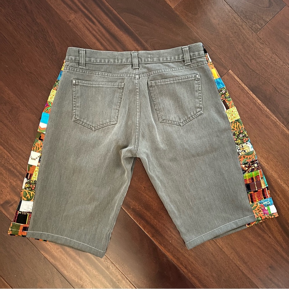 hippie patchwork shorts Stealie bolt 🧡⚡️🩵 grateful tour dead festival upcycled - Picture 2 of 8